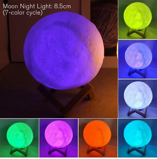 D5 8Cm Moon Lamp LED Night Light Battery Powered with Stand Starry Lamp Bedroom Decor Night Lights Kids Gift Moon Lamp Xmas Gift