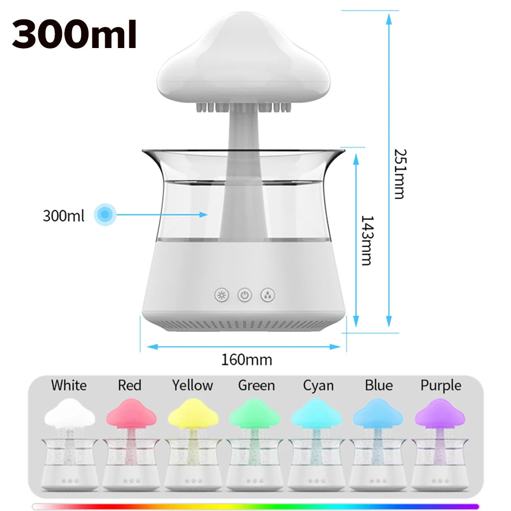 Mushroom Cloud Rain Humidifier Relaxing Raindrop Aromatherapy Machine Ultrasonic Atomization Humidification Colorful Night Light