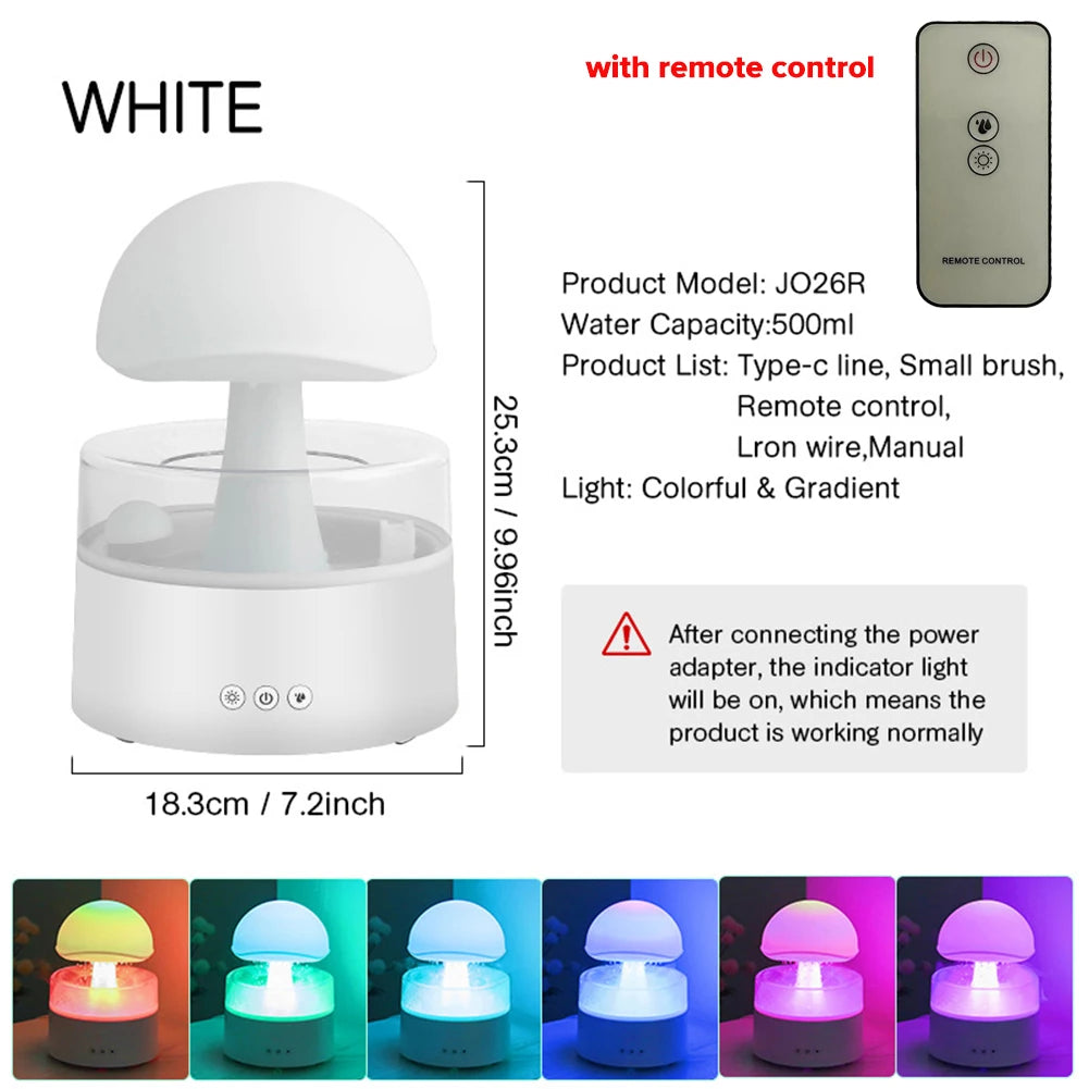 Mushroom Cloud Rain Humidifier Relaxing Raindrop Aromatherapy Machine Ultrasonic Atomization Humidification Colorful Night Light