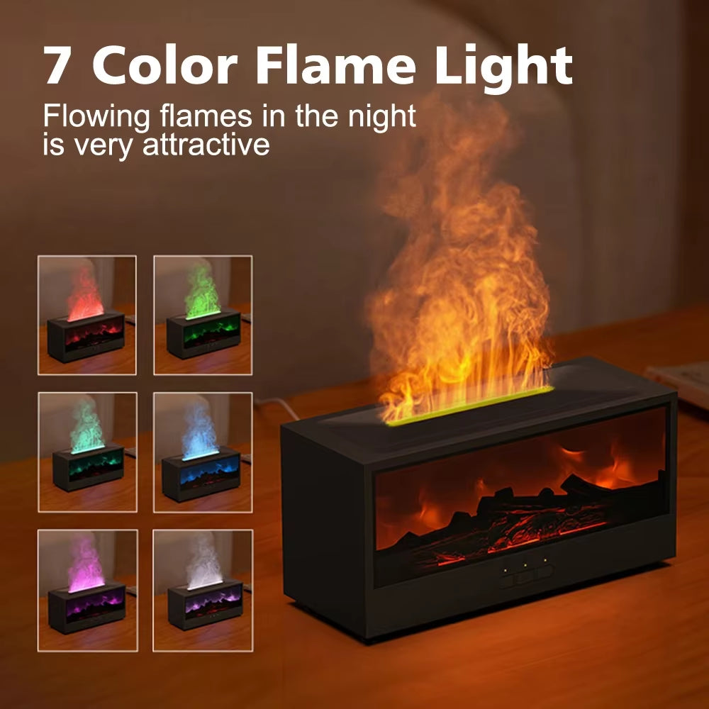 Fireplace Air Humidifier Waterless Auto-Off Aroma Essential Oil Diffuser with LED Light Remote Control Fireplace Air Humidifier