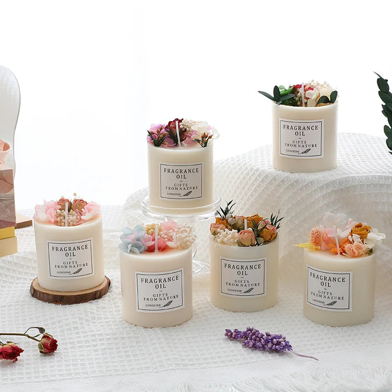 Beautiful Scentd Candles with Dried Flowers Nice Home Decor Romantic Wedding Candles Scented Household Emergency Candles Pillar