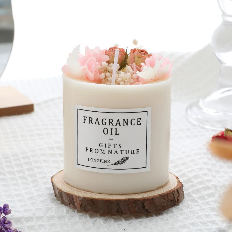 Beautiful Scentd Candles with Dried Flowers Nice Home Decor Romantic Wedding Candles Scented Household Emergency Candles Pillar