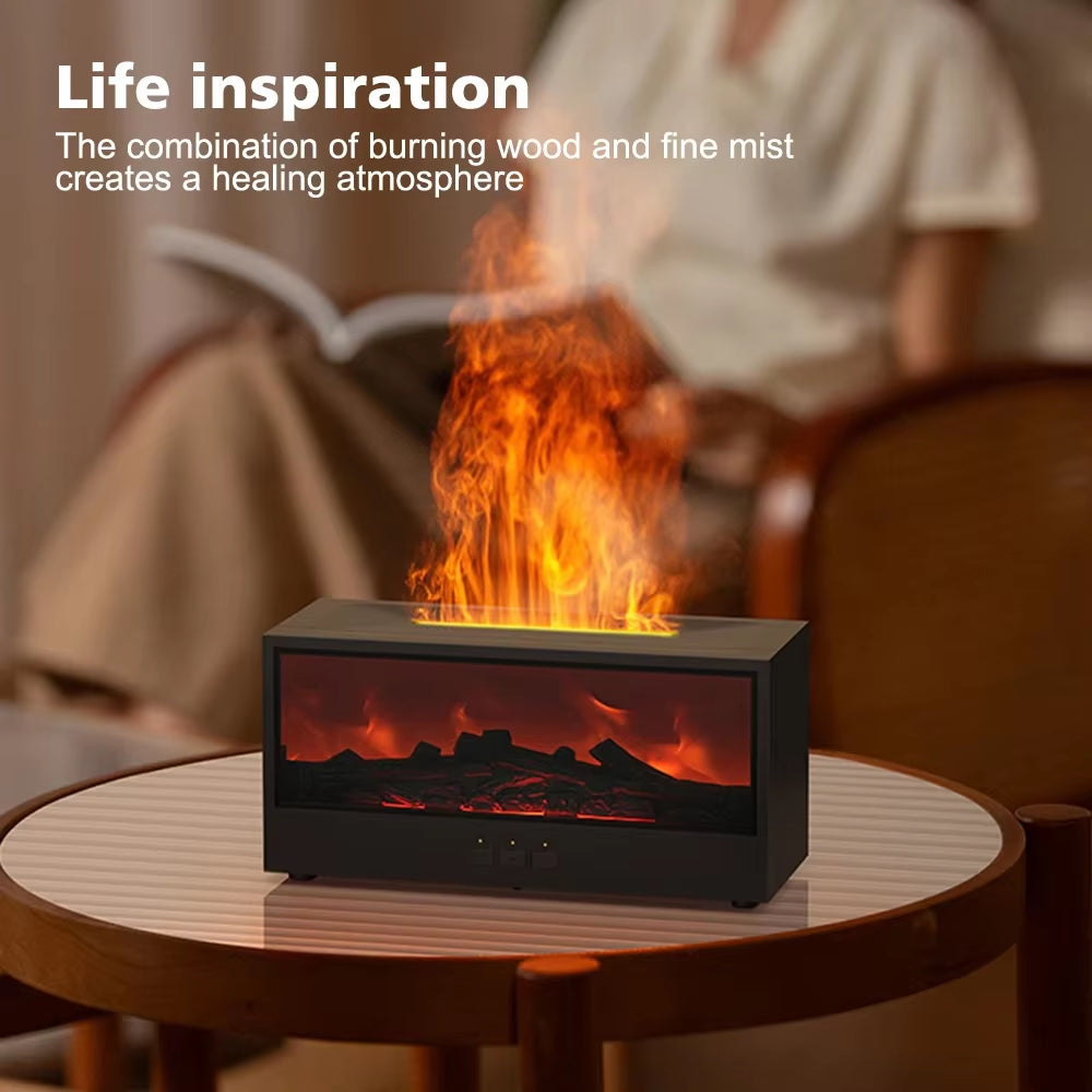 Fireplace Air Humidifier Waterless Auto-Off Aroma Essential Oil Diffuser with LED Light Remote Control Fireplace Air Humidifier