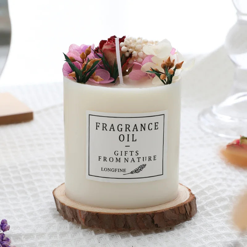 Beautiful Scentd Candles with Dried Flowers Nice Home Decor Romantic Wedding Candles Scented Household Emergency Candles Pillar