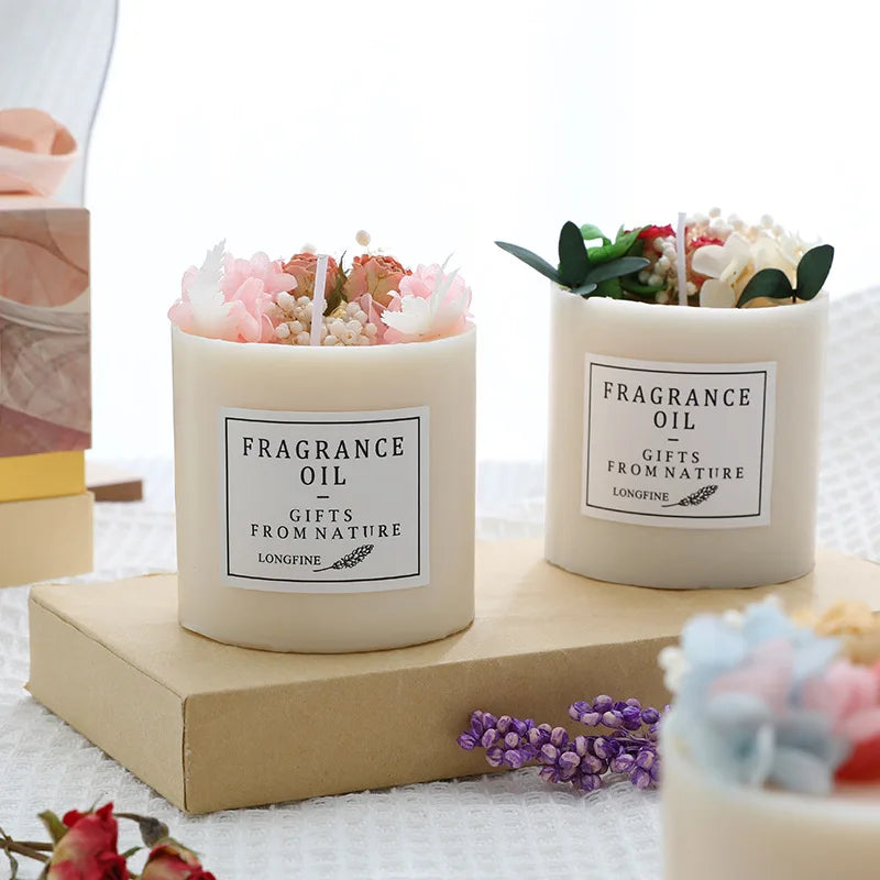 Beautiful Scentd Candles with Dried Flowers Nice Home Decor Romantic Wedding Candles Scented Household Emergency Candles Pillar