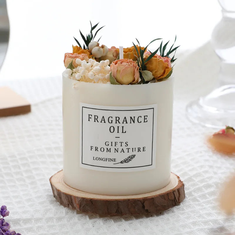 Beautiful Scentd Candles with Dried Flowers Nice Home Decor Romantic Wedding Candles Scented Household Emergency Candles Pillar